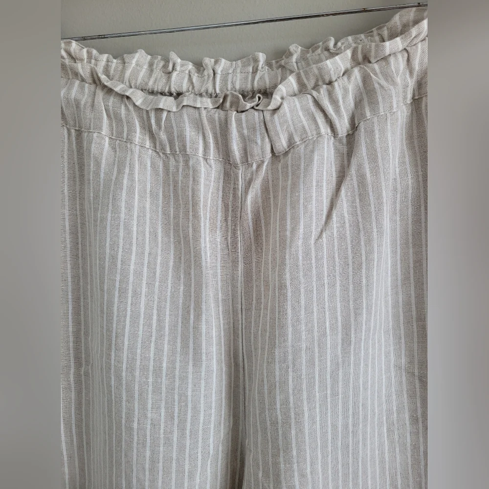 Chico's Women 100% Linen Wide-Leg Culotte Pants High Rise Oatmeal $109 12/Large - Picture 8 of 16